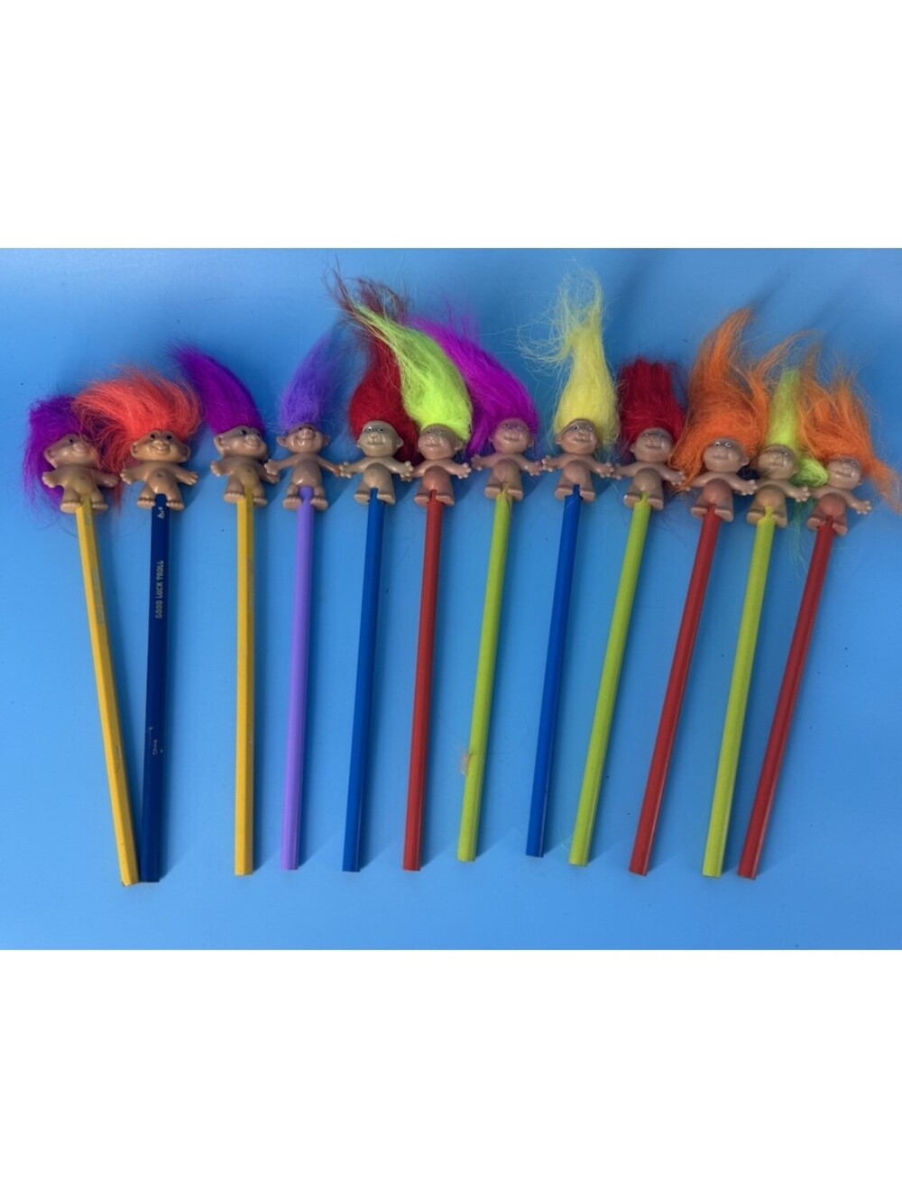 13 Vintage Troll Doll Pencils 3 Russ 1 ACE Good Luck Troll Pencil Toppers 1990s
